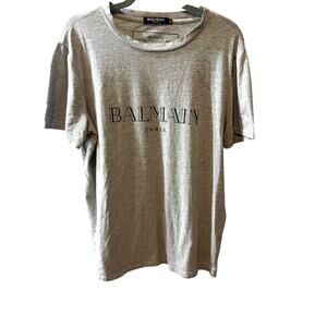 Balmain Logo Print T-Shirt Gray and Black Size XXL